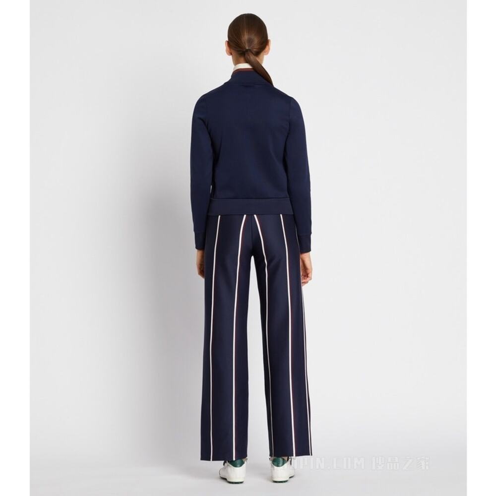 Tory Burch Sport Retro Luxury Wide Leg Trousers Pants S Navy Blue Stripe Y2K - Picture 3 of 11
